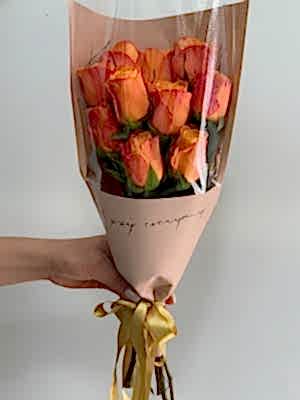 10 İthal Turuncu Gül Buketi