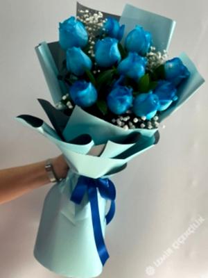 11 Mavi Gül Buketi