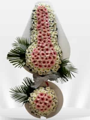 2 Katlı Pembe & Beyaz Çelenk