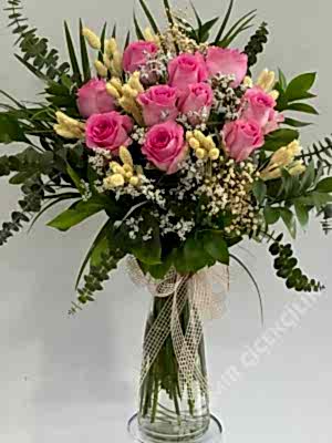Dekoratif İthal Pembe Gül Aranjmanı