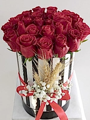 Desenli Kutuda 21 Kırmızı Gül