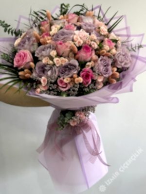 30 Lila Pembe Gül & Bunny Tail Buketi