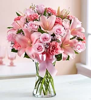 Vazoda Pembe Lilyum & Gül