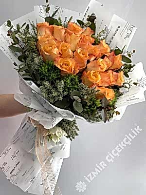 21 İthal Turuncu Gül Buketi